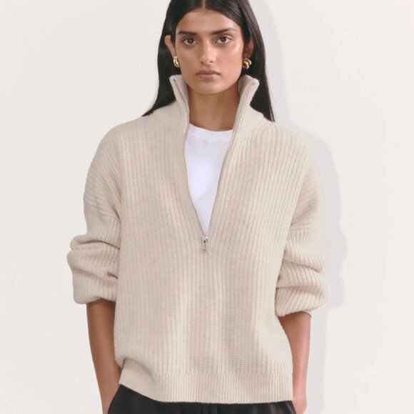 Everlane Sweaters - Everlane  Half-Zip Sweater in Luxe Merino  Size Small Heathered Oat